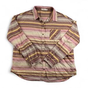 prAna Women’s L Striped Button Up Shirt Organic Cotton Outdoor Casual Top